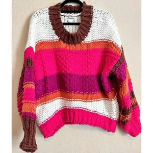 Arula Striped Chunky Knit Short Sweater Womens 1X Size A
